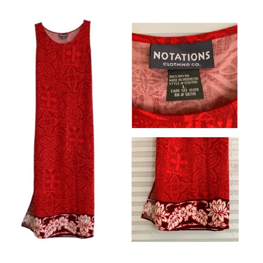 Notations batik print sleeveless maxi dress with floral hemline Size Large